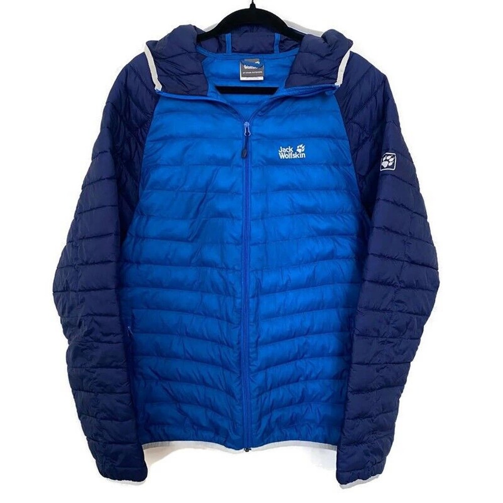 Jack Wolfskin Zenon XT Down 700 Blue Hooded Puffer Jacket Stormlock Men's XL